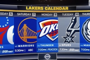 湖人媒体晒5连主场赛程：将背靠背打西部前二雷霆马刺 勇士在列