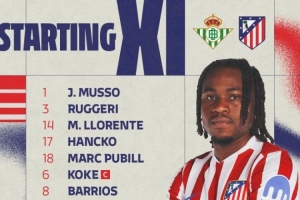 马竞首发：格列兹曼、科克领衔，小蜘蛛替补，新援卢克曼出战